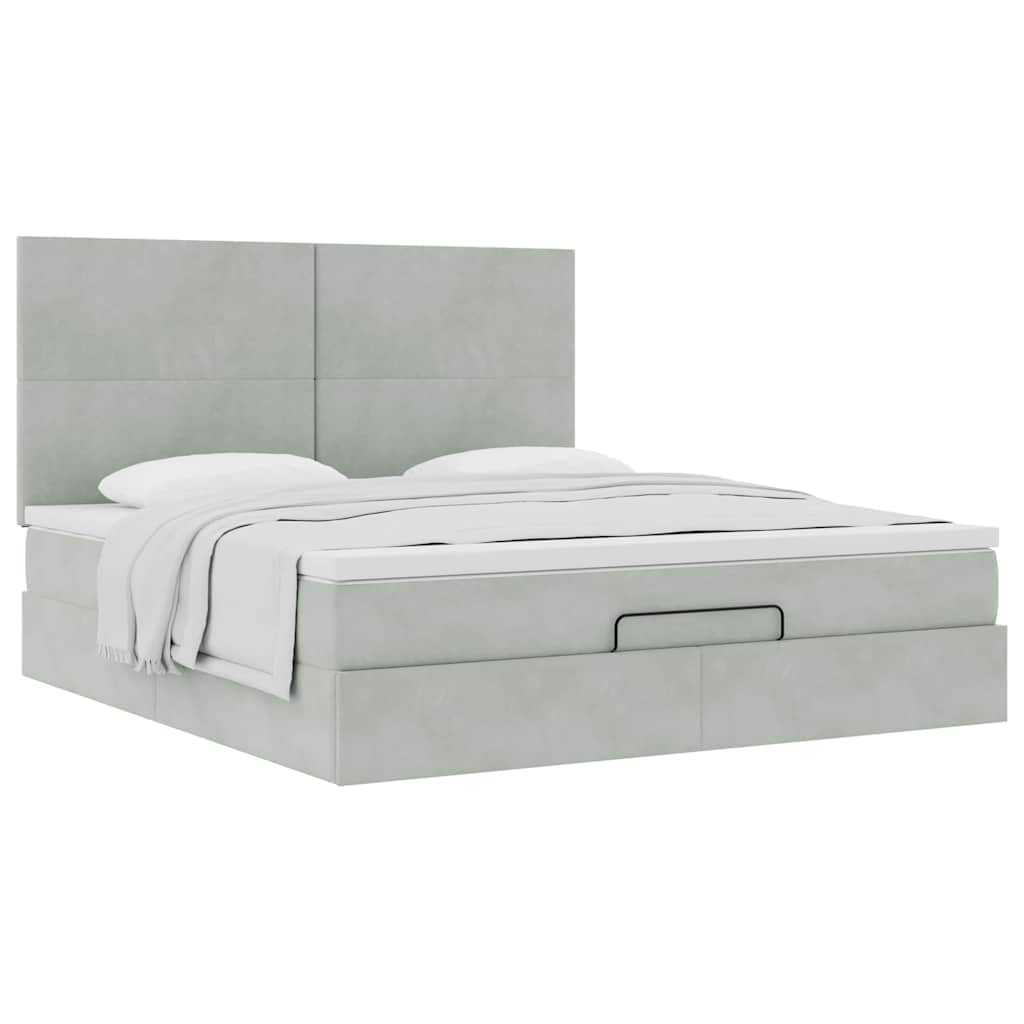 Ottoman bed met matrassen 160x200cm fluweel lichtgrijs is nu te koop bij PeponiXL, paradijselijk wonen!