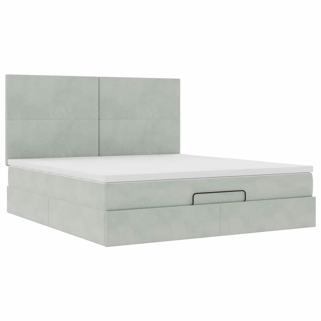 Ottoman bed met matrassen 160x200cm fluweel lichtgrijs is nu te koop bij PeponiXL, paradijselijk wonen!