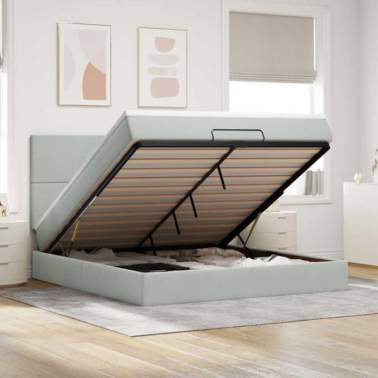 Ottoman bed met matrassen 160x200cm fluweel lichtgrijs is nu te koop bij PeponiXL, paradijselijk wonen!