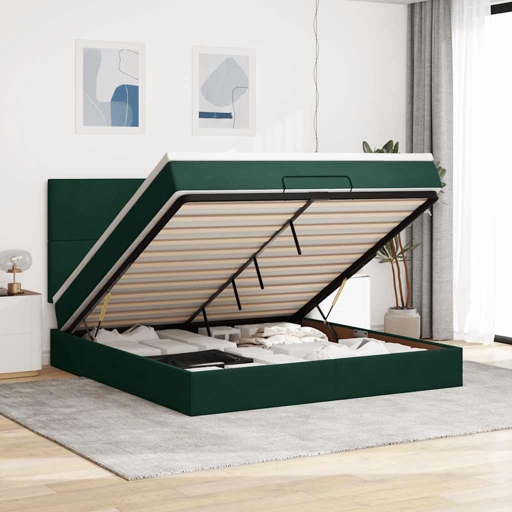 Ottoman bed met matrassen 180x200cm fluweel donkergroen is nu te koop bij PeponiXL, paradijselijk wonen!