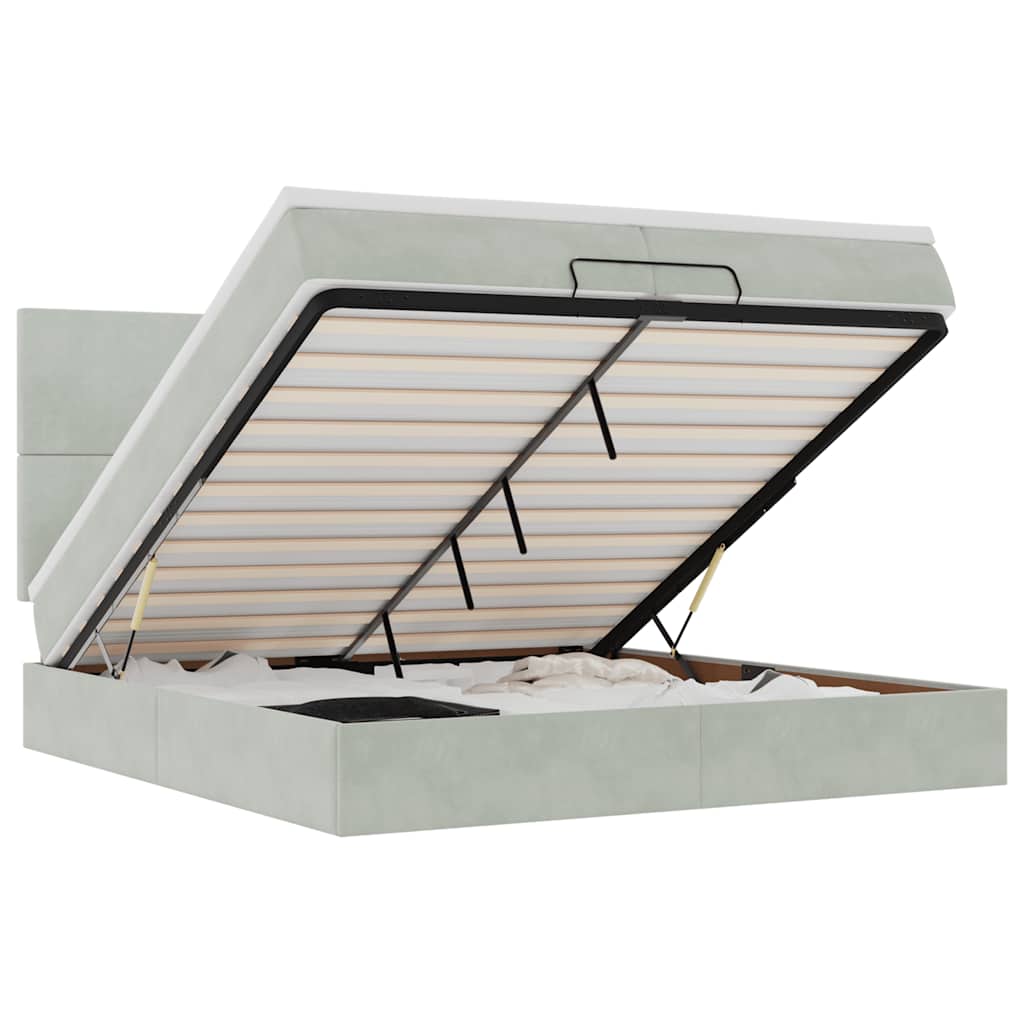 Ottoman bed met matrassen 200x200cm fluweel lichtgrijs is nu te koop bij PeponiXL, paradijselijk wonen!