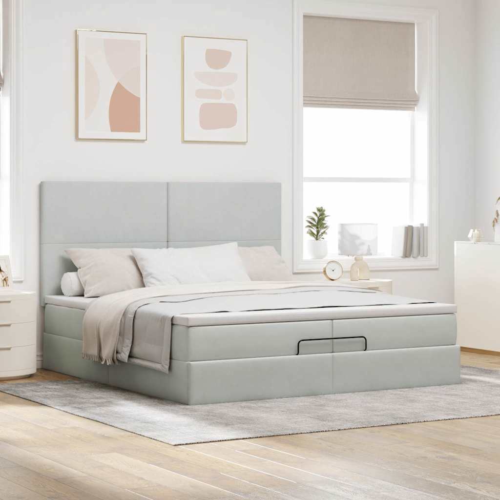 Ottoman bed met matrassen 200x200cm fluweel lichtgrijs is nu te koop bij PeponiXL, paradijselijk wonen!