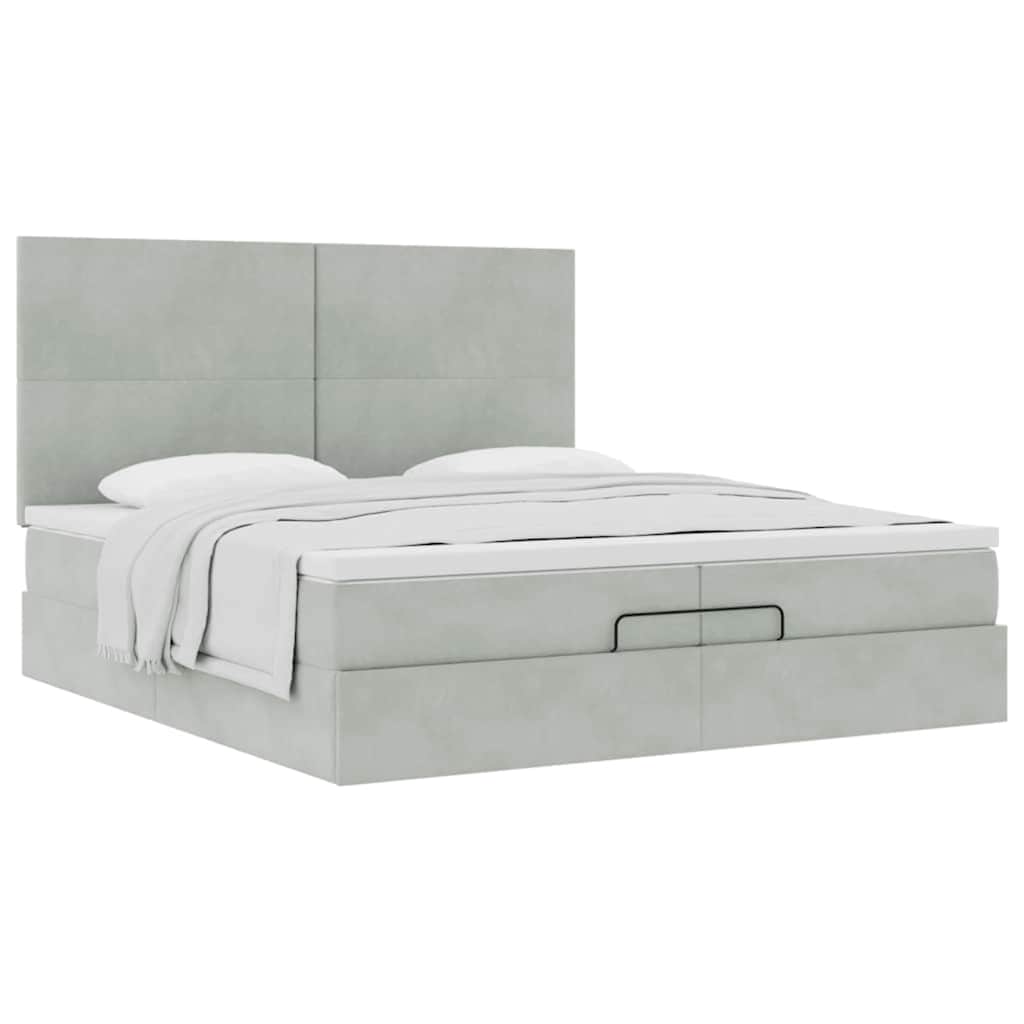 Ottoman bed met matrassen 200x200cm fluweel lichtgrijs is nu te koop bij PeponiXL, paradijselijk wonen!