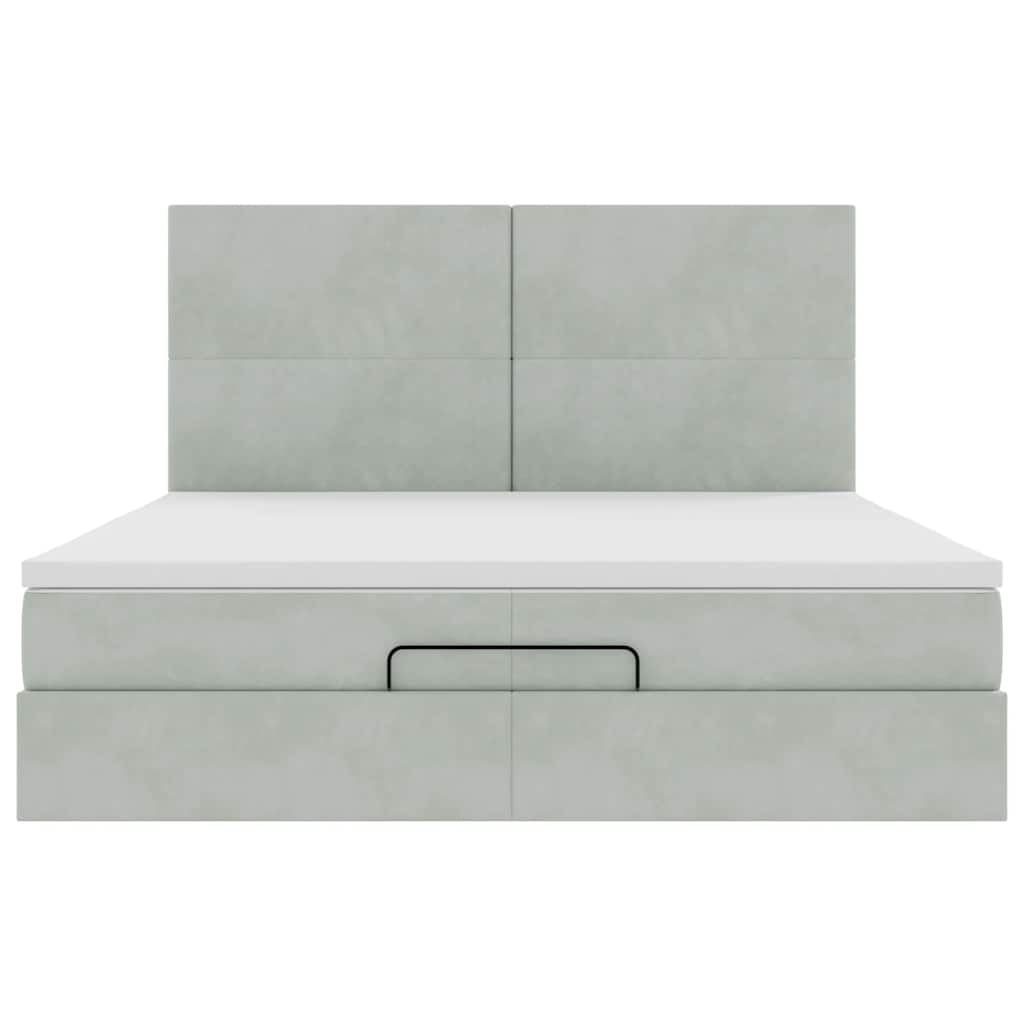 Ottoman bed met matrassen 200x200cm fluweel lichtgrijs is nu te koop bij PeponiXL, paradijselijk wonen!