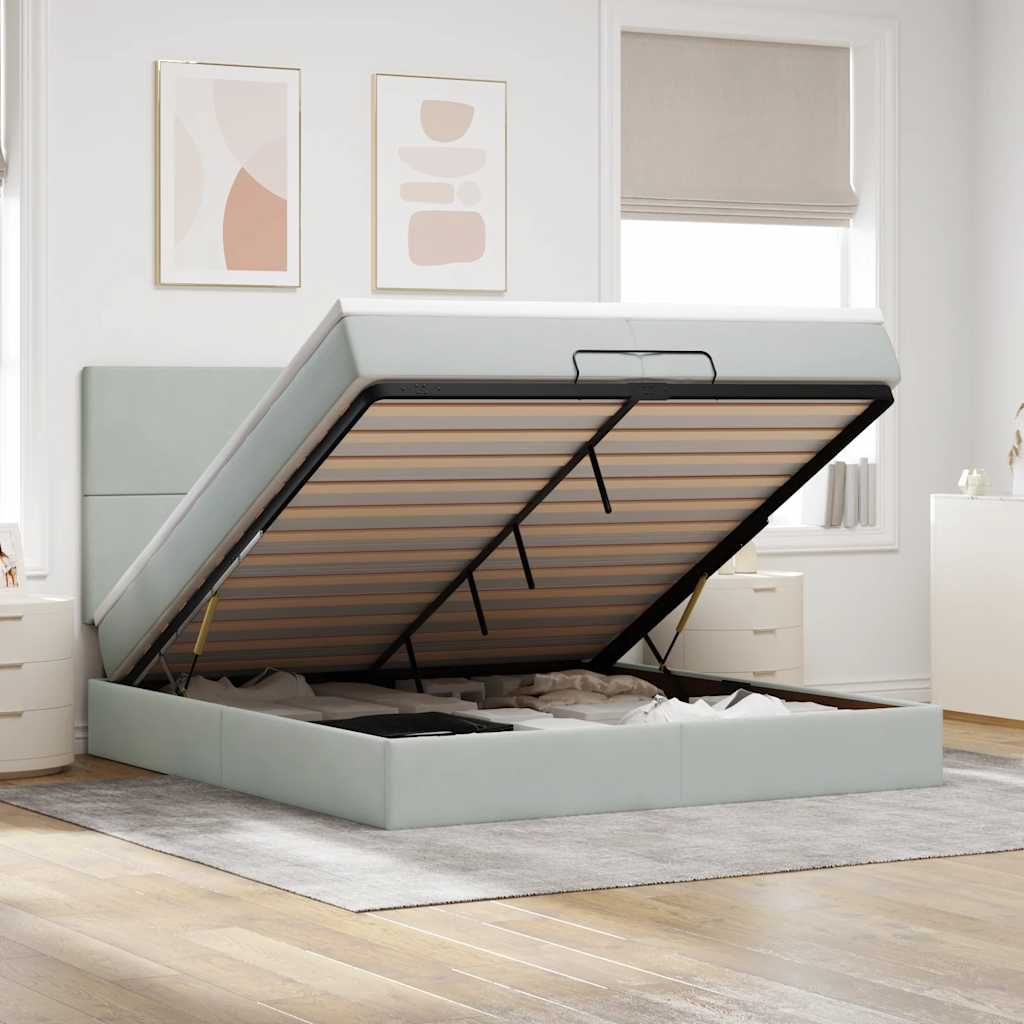 Ottoman bed met matrassen 200x200cm fluweel lichtgrijs is nu te koop bij PeponiXL, paradijselijk wonen!
