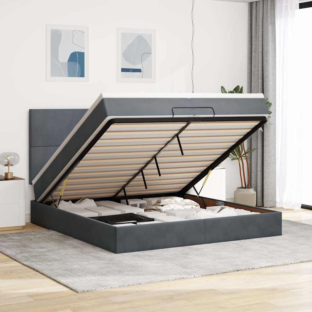 Ottoman bed met matrassen 200x200cm fluweel donkergrijs is nu te koop bij PeponiXL, paradijselijk wonen!