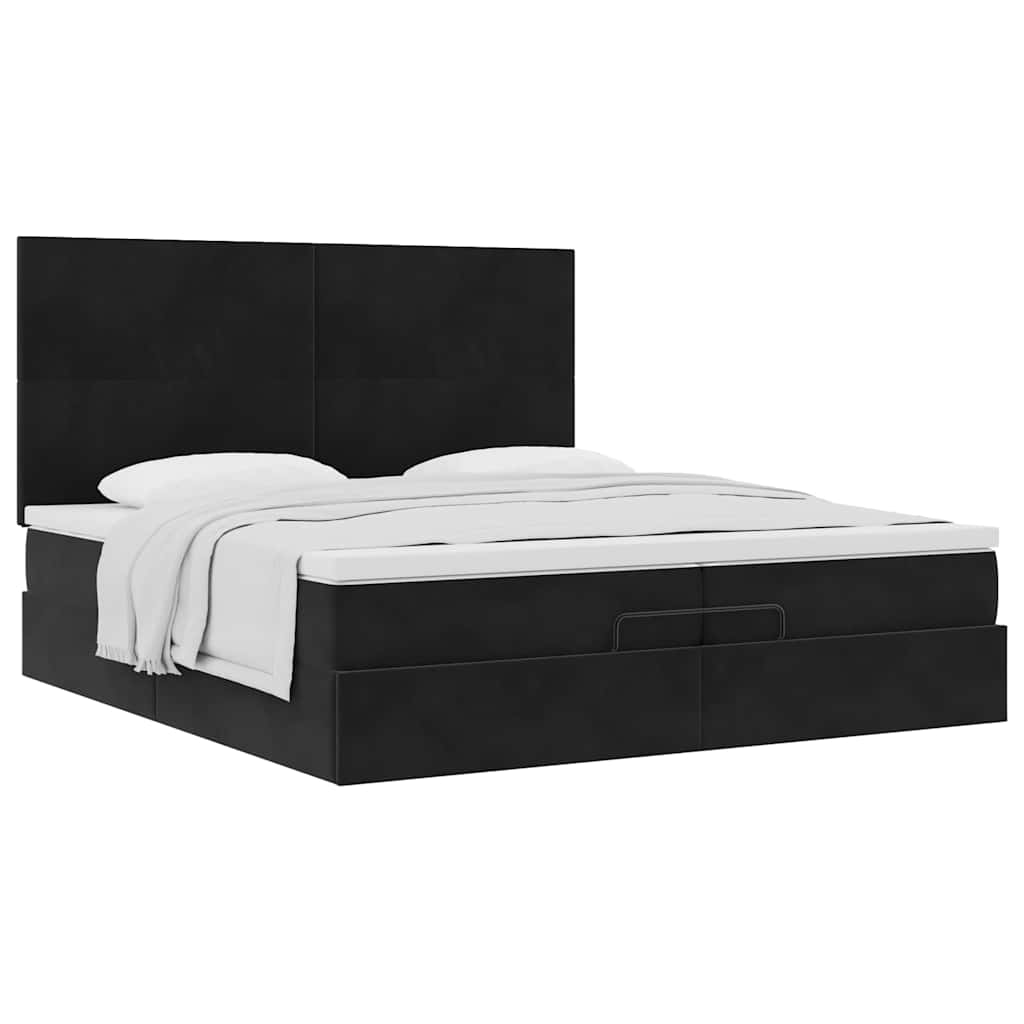 Ottoman bed met matrassen 200x200cm fluweel zwart is nu te koop bij PeponiXL, paradijselijk wonen!