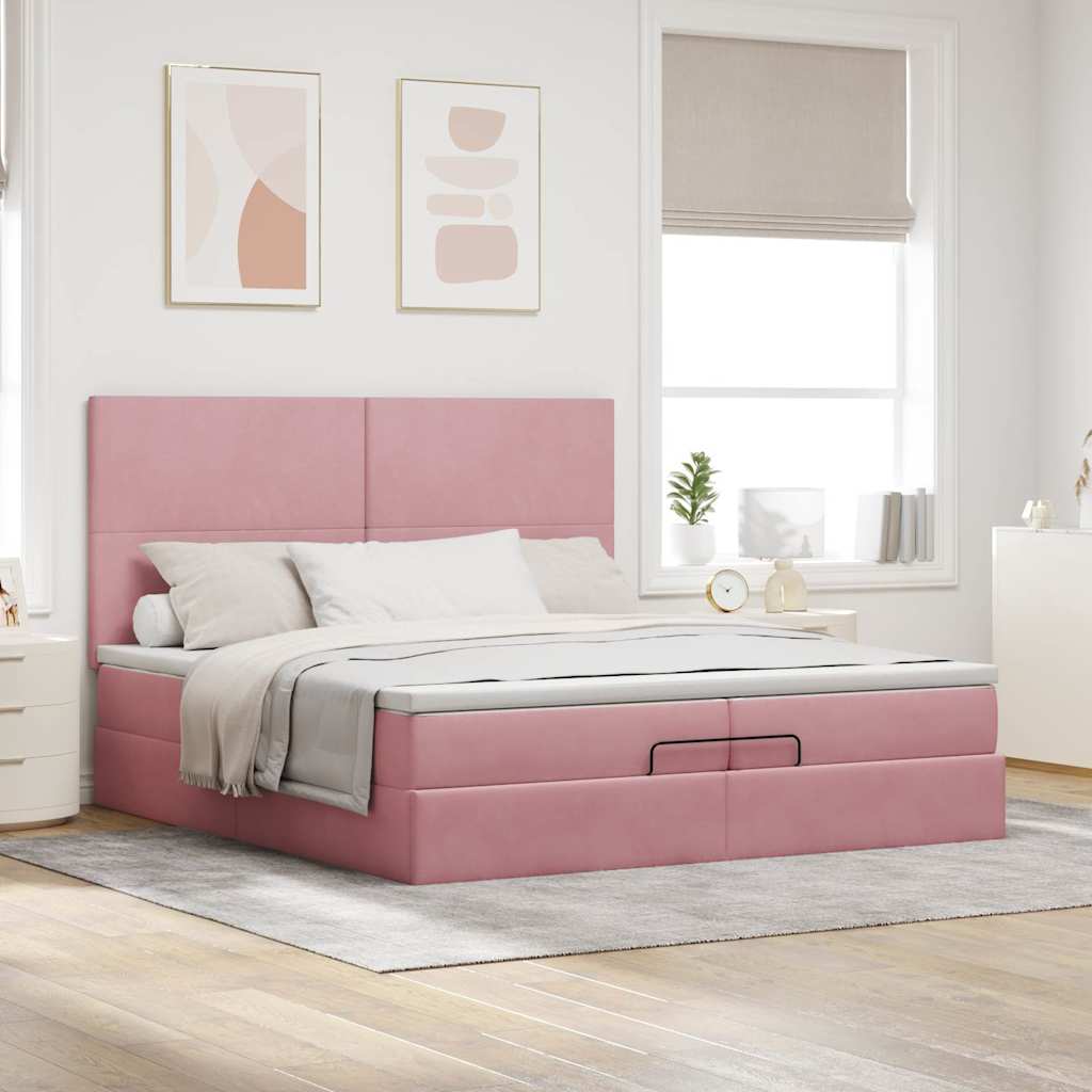 Ottoman bed met matrassen 200x200cm fluweel roze is nu te koop bij PeponiXL, paradijselijk wonen!