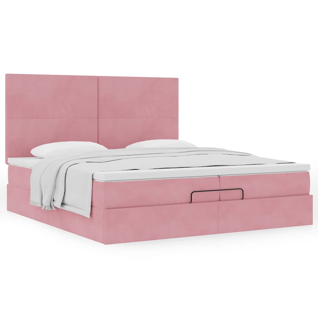 Ottoman bed met matrassen 200x200cm fluweel roze is nu te koop bij PeponiXL, paradijselijk wonen!