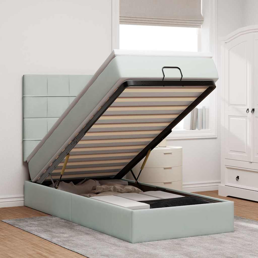 Ottoman bed met matrassen 80x200cm fluweel lichtgrijs is nu te koop bij PeponiXL, paradijselijk wonen!