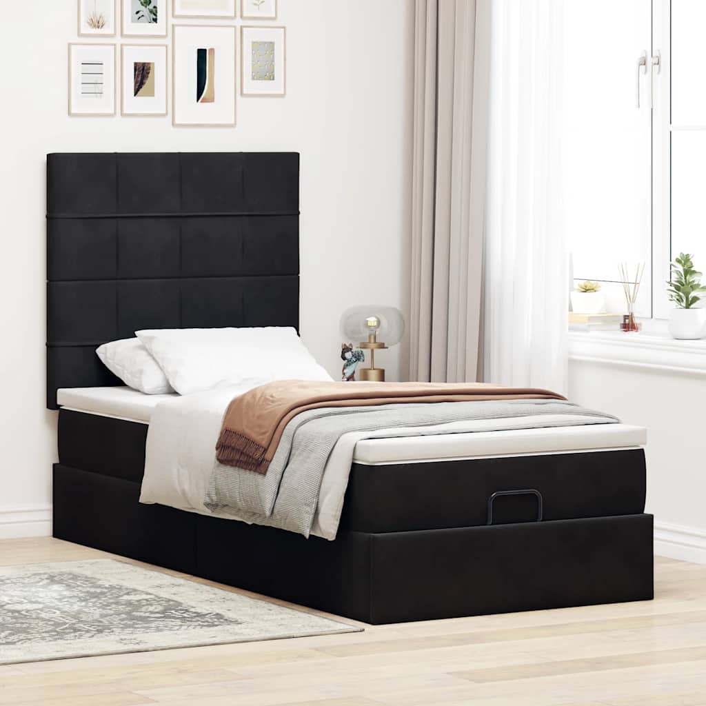 Ottoman bed met matrassen 80x200cm fluweel zwart is nu te koop bij PeponiXL, paradijselijk wonen!