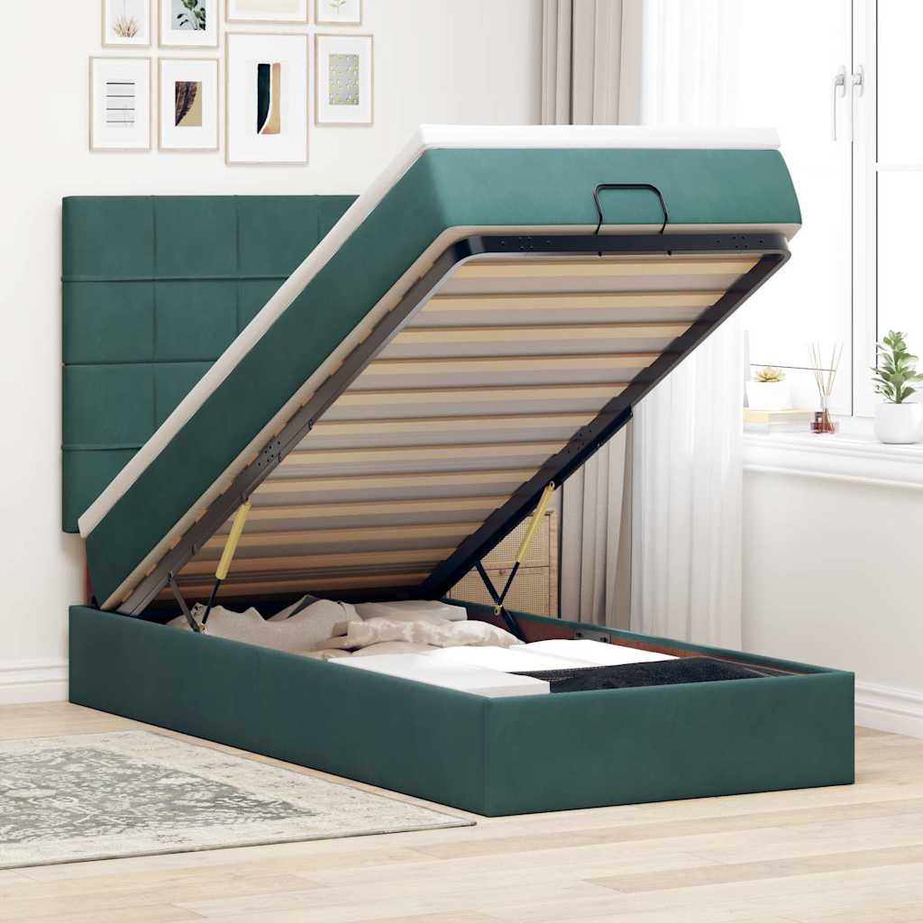 Ottoman bed met matrassen 80x200cm fluweel donkergroen is nu te koop bij PeponiXL, paradijselijk wonen!