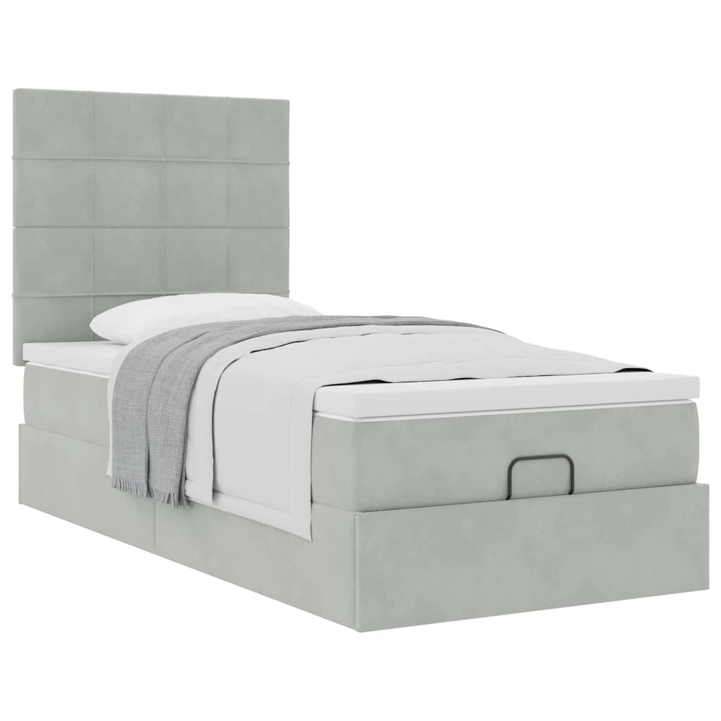 Ottoman bed met matrassen 90x190cm fluweel lichtgrijs is nu te koop bij PeponiXL, paradijselijk wonen!