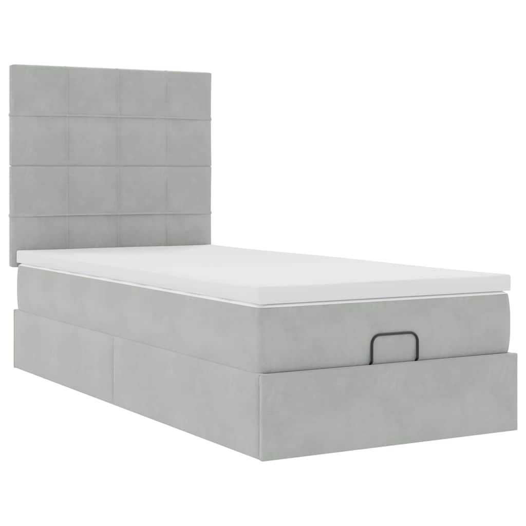 Ottoman bed met matrassen 90x190cm fluweel lichtgrijs is nu te koop bij PeponiXL, paradijselijk wonen!