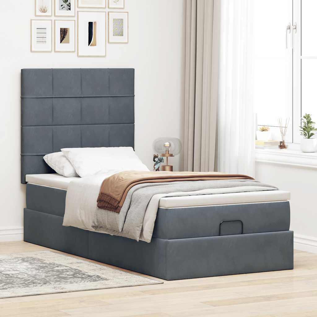Ottoman bed met matrassen 90x190cm fluweel donkergrijs is nu te koop bij PeponiXL, paradijselijk wonen!
