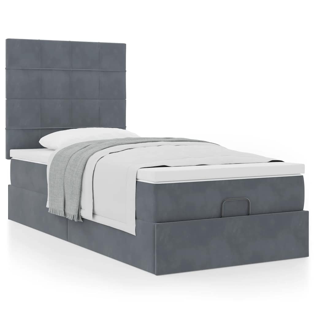 Ottoman bed met matrassen 90x190cm fluweel donkergrijs is nu te koop bij PeponiXL, paradijselijk wonen!