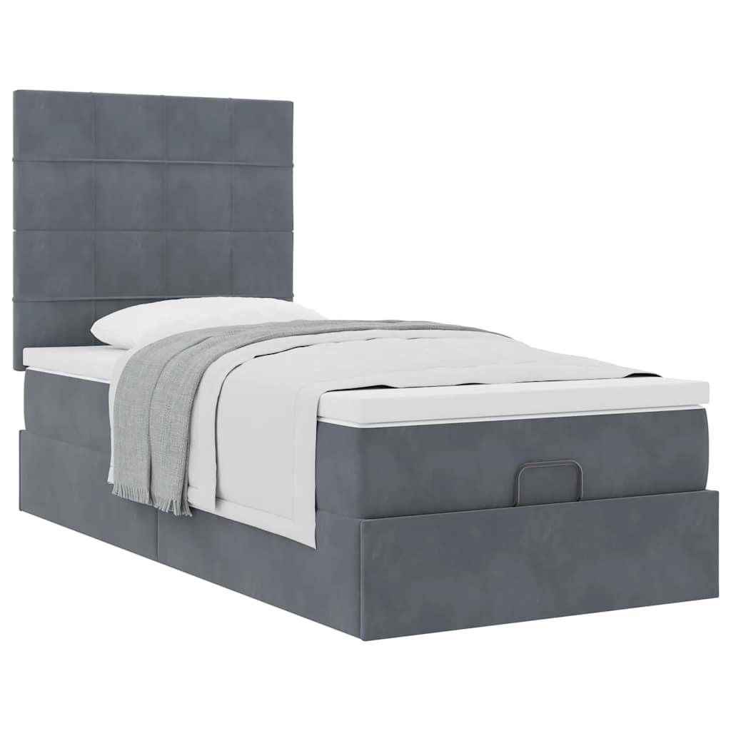 Ottoman bed met matrassen 90x190cm fluweel donkergrijs is nu te koop bij PeponiXL, paradijselijk wonen!
