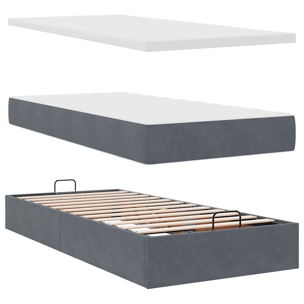 Ottoman bed met matrassen 90x190cm fluweel donkergrijs is nu te koop bij PeponiXL, paradijselijk wonen!