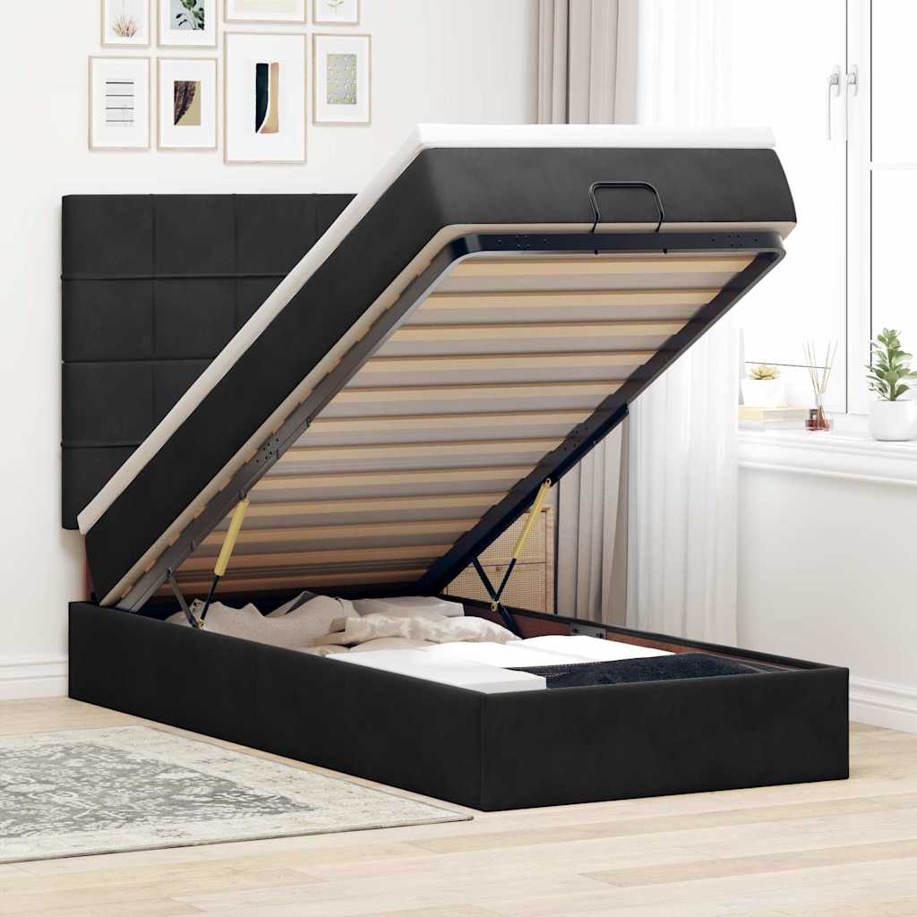 Ottoman bed met matrassen 90x190cm fluweel zwart is nu te koop bij PeponiXL, paradijselijk wonen!