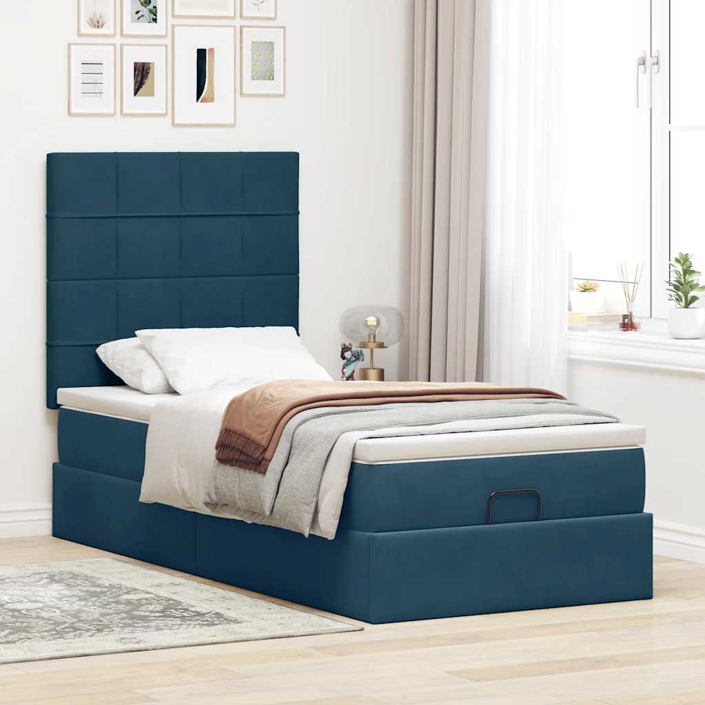 Ottoman bed met matrassen 90x190cm fluweel donkerblauw is nu te koop bij PeponiXL, paradijselijk wonen!