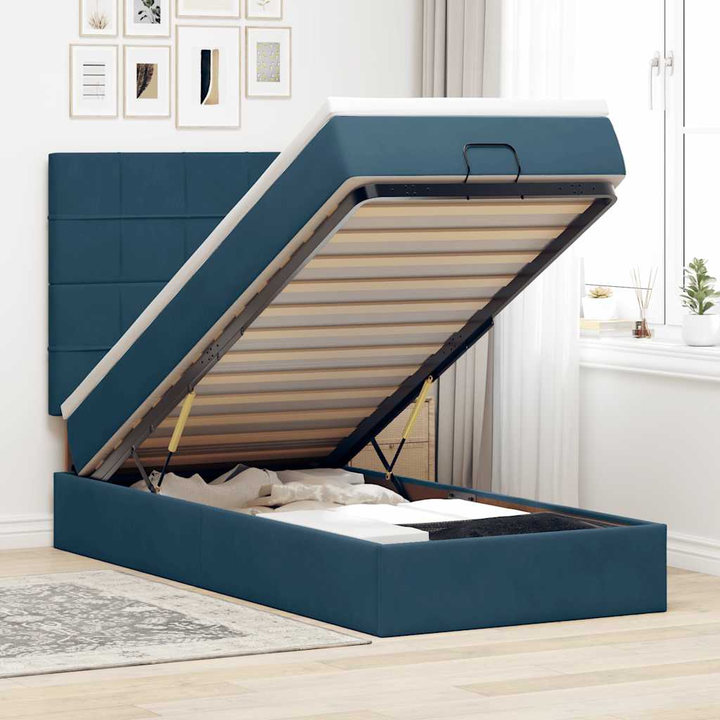 Ottoman bed met matrassen 90x190cm fluweel donkerblauw is nu te koop bij PeponiXL, paradijselijk wonen!