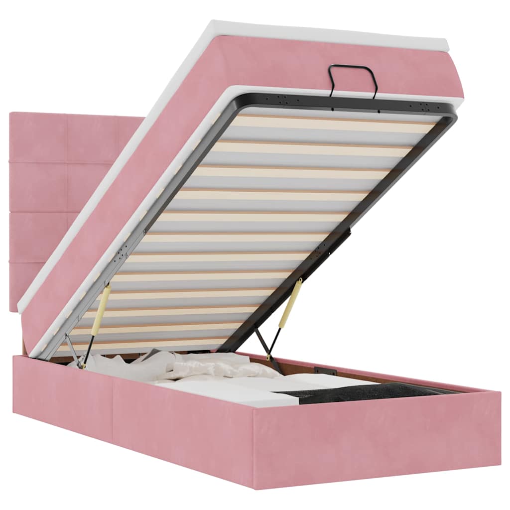 Ottoman bed met matrassen 90x190cm fluweel roze
