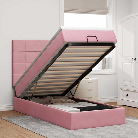 Ottoman bed met matrassen 90x190cm fluweel roze is nu te koop bij PeponiXL, paradijselijk wonen!