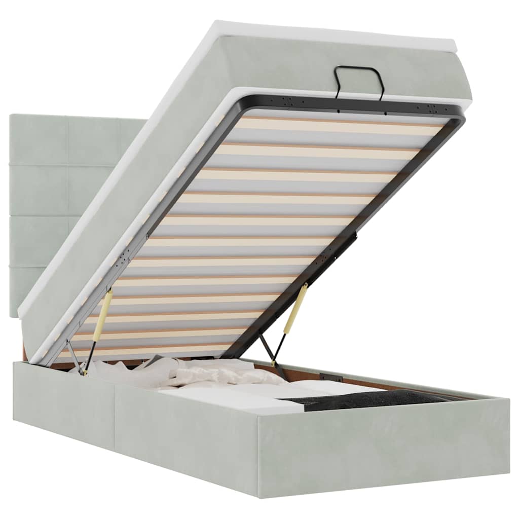 Ottoman bed met matrassen 90x200cm fluweel lichtgrijs is nu te koop bij PeponiXL, paradijselijk wonen!