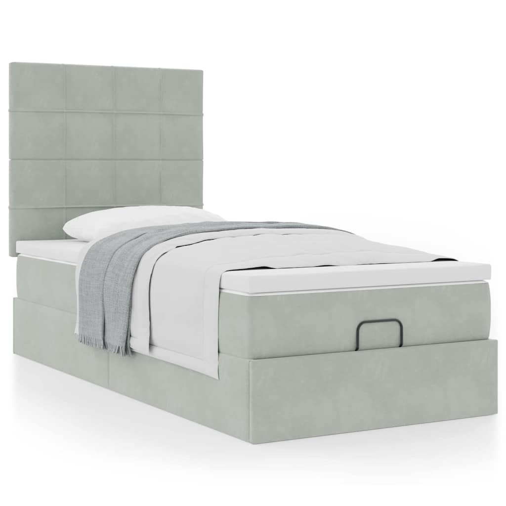Ottoman bed met matrassen 90x200cm fluweel lichtgrijs is nu te koop bij PeponiXL, paradijselijk wonen!