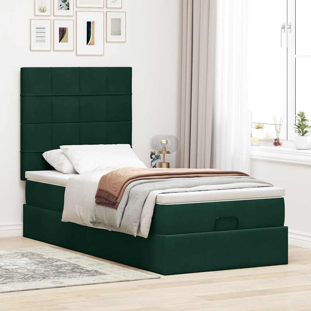 Ottoman bed met matrassen 90x200cm fluweel donkergroen is nu te koop bij PeponiXL, paradijselijk wonen!