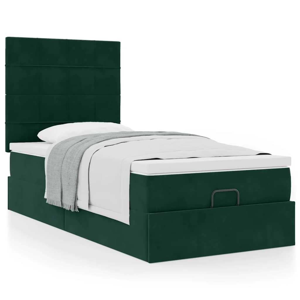 Ottoman bed met matrassen 90x200cm fluweel donkergroen is nu te koop bij PeponiXL, paradijselijk wonen!