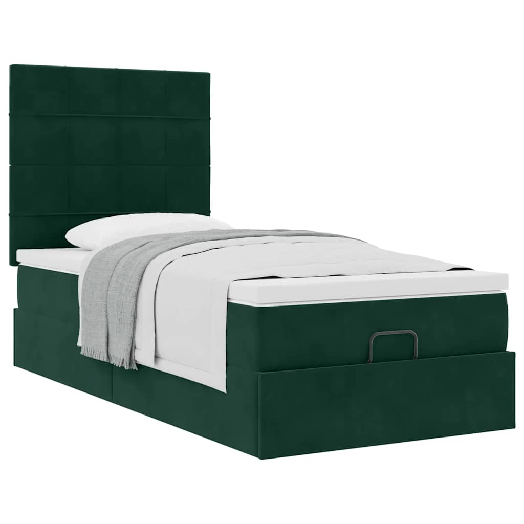 Ottoman bed met matrassen 90x200cm fluweel donkergroen is nu te koop bij PeponiXL, paradijselijk wonen!