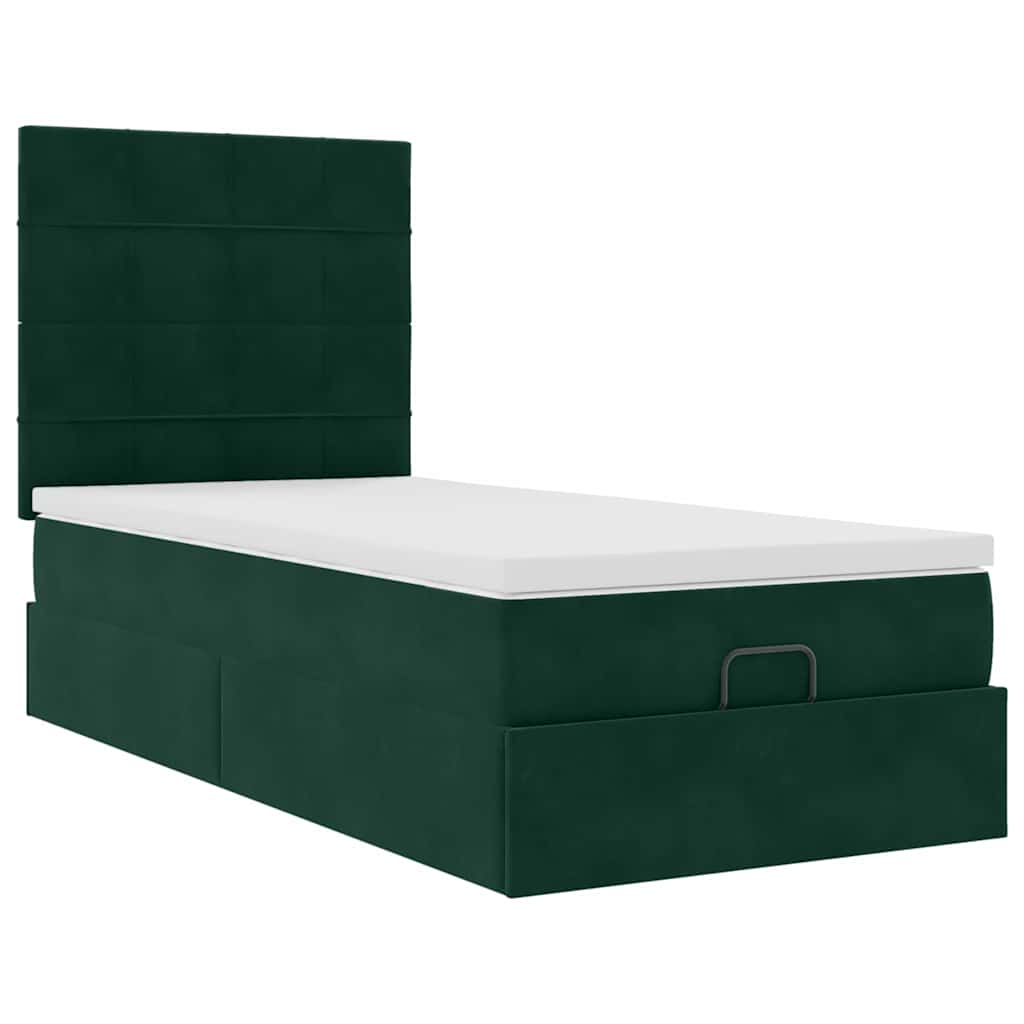 Ottoman bed met matrassen 90x200cm fluweel donkergroen is nu te koop bij PeponiXL, paradijselijk wonen!