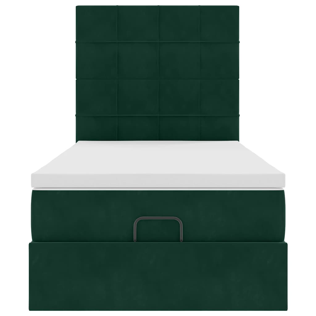 Ottoman bed met matrassen 90x200cm fluweel donkergroen is nu te koop bij PeponiXL, paradijselijk wonen!