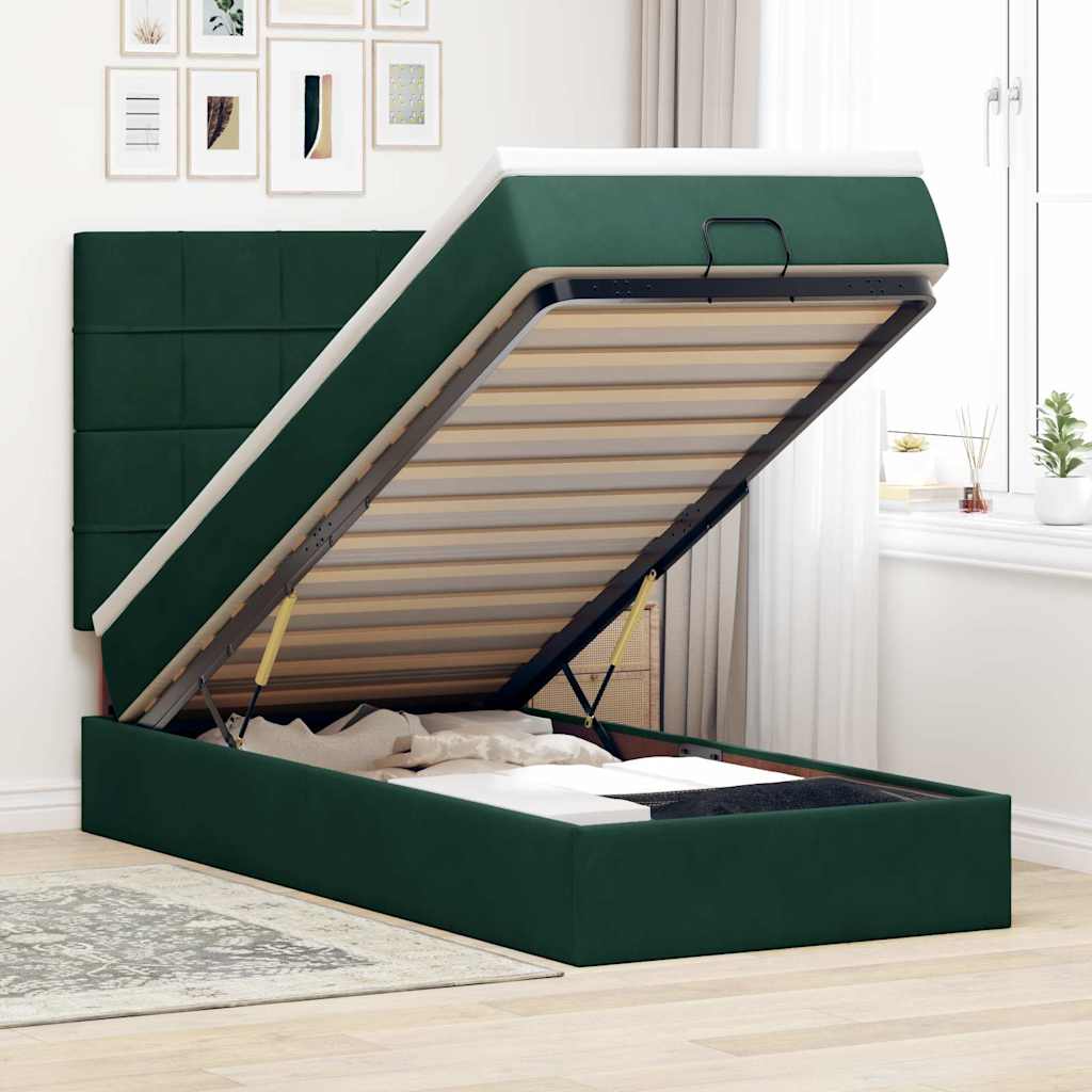 Ottoman bed met matrassen 90x200cm fluweel donkergroen is nu te koop bij PeponiXL, paradijselijk wonen!