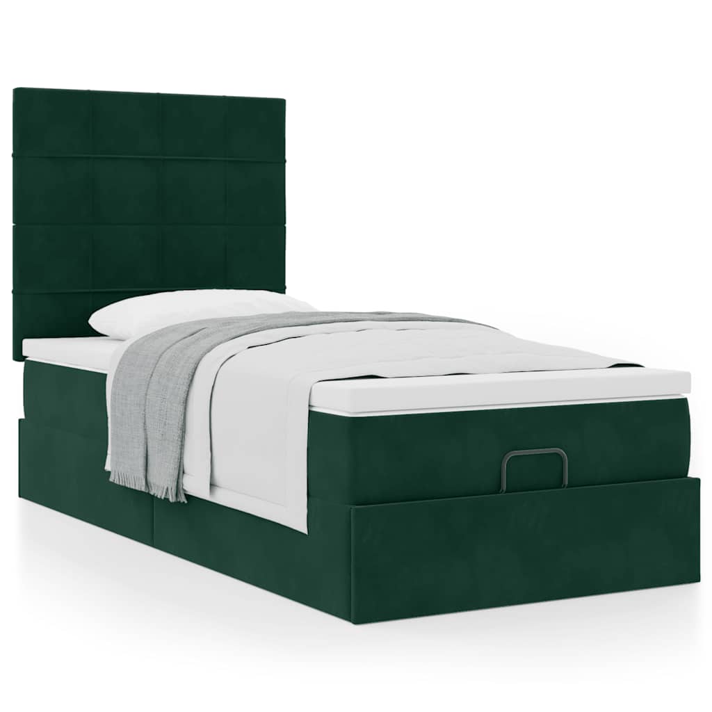 Ottoman bed met matrassen 100x200cm fluweel donkergroen is nu te koop bij PeponiXL, paradijselijk wonen!