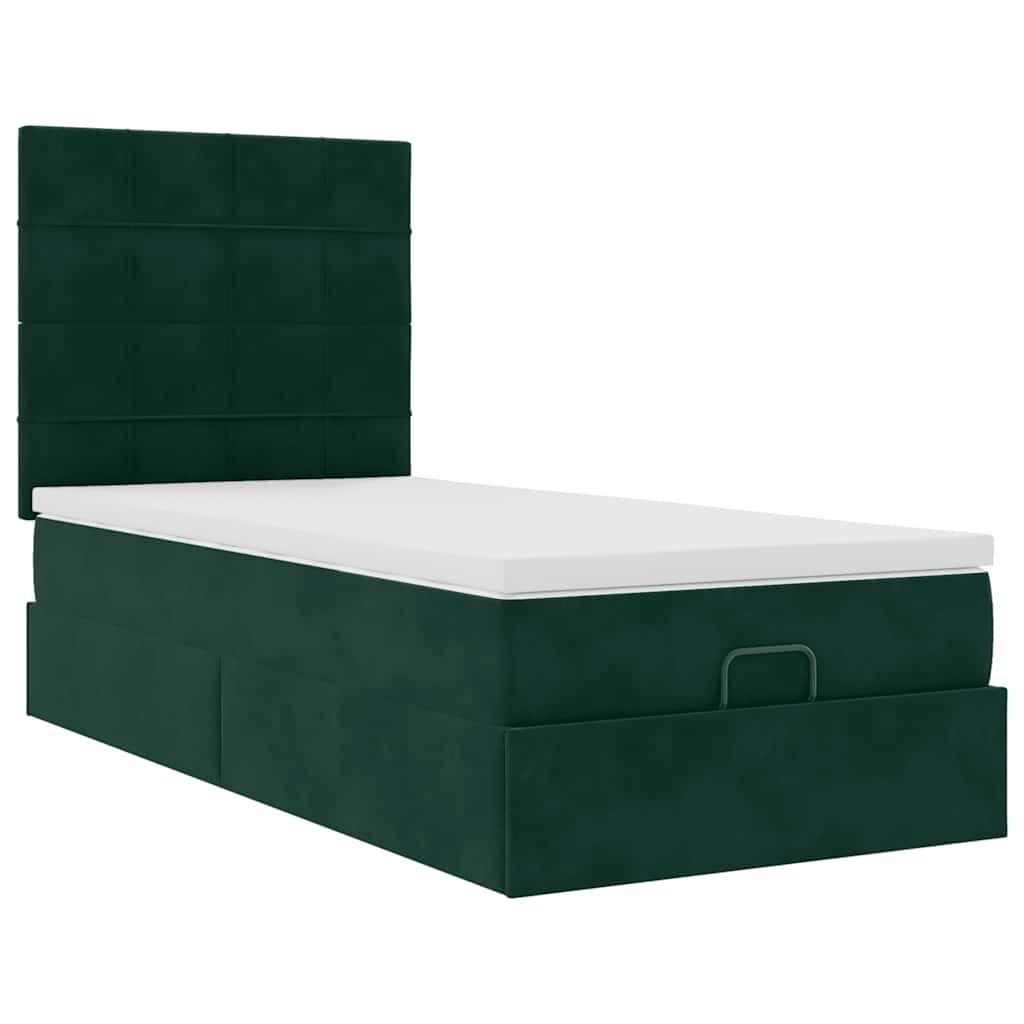 Ottoman bed met matrassen 100x200cm fluweel donkergroen is nu te koop bij PeponiXL, paradijselijk wonen!