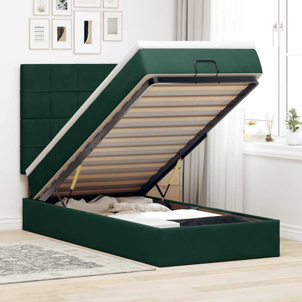 Ottoman bed met matrassen 100x200cm fluweel donkergroen is nu te koop bij PeponiXL, paradijselijk wonen!