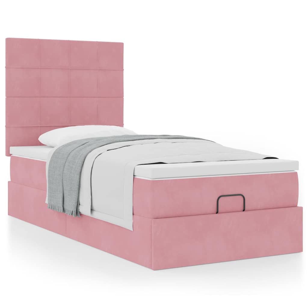 Ottoman bed met matrassen 100x200cm fluweel roze is nu te koop bij PeponiXL, paradijselijk wonen!