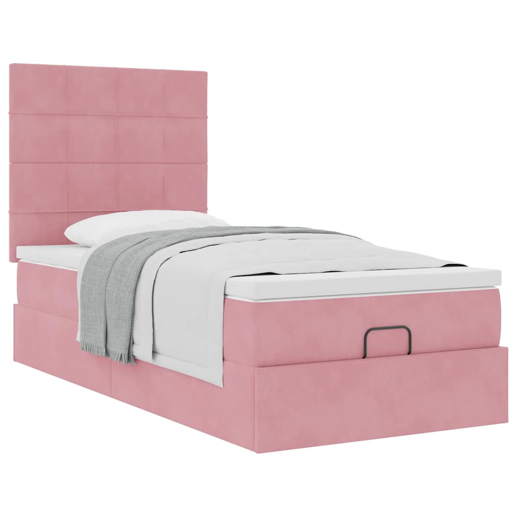 Ottoman bed met matrassen 100x200cm fluweel roze is nu te koop bij PeponiXL, paradijselijk wonen!