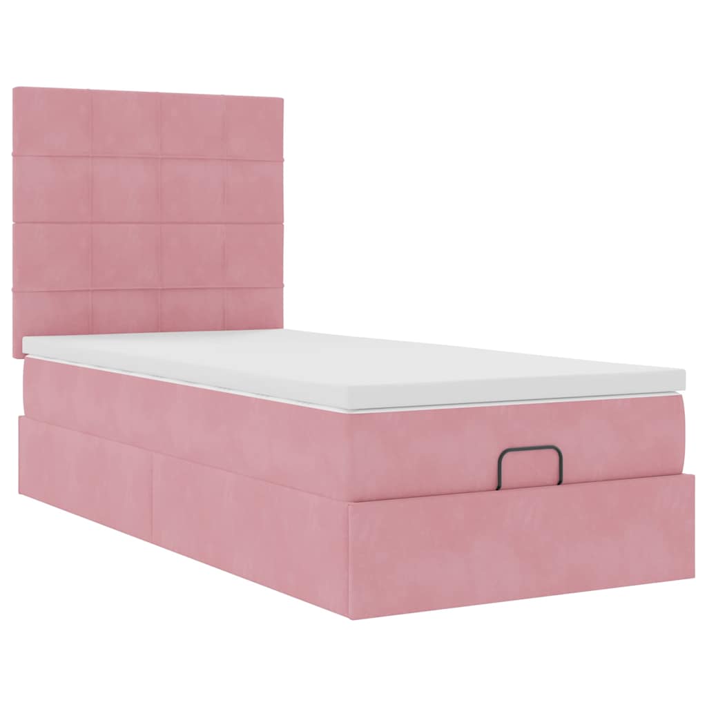 Ottoman bed met matrassen 100x200cm fluweel roze is nu te koop bij PeponiXL, paradijselijk wonen!