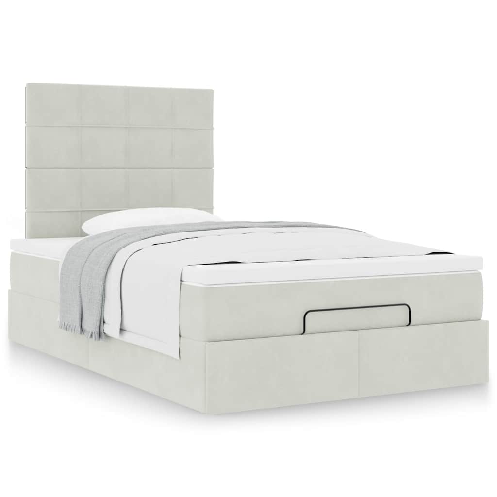 Ottoman bed met matrassen 120x190cm fluweel lichtgrijs is nu te koop bij PeponiXL, paradijselijk wonen!