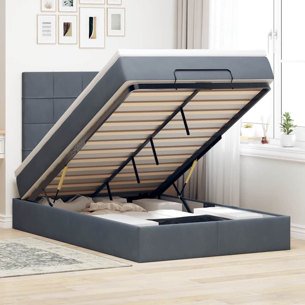 Ottoman bed met matrassen 120x190cm fluweel donkergrijs is nu te koop bij PeponiXL, paradijselijk wonen!