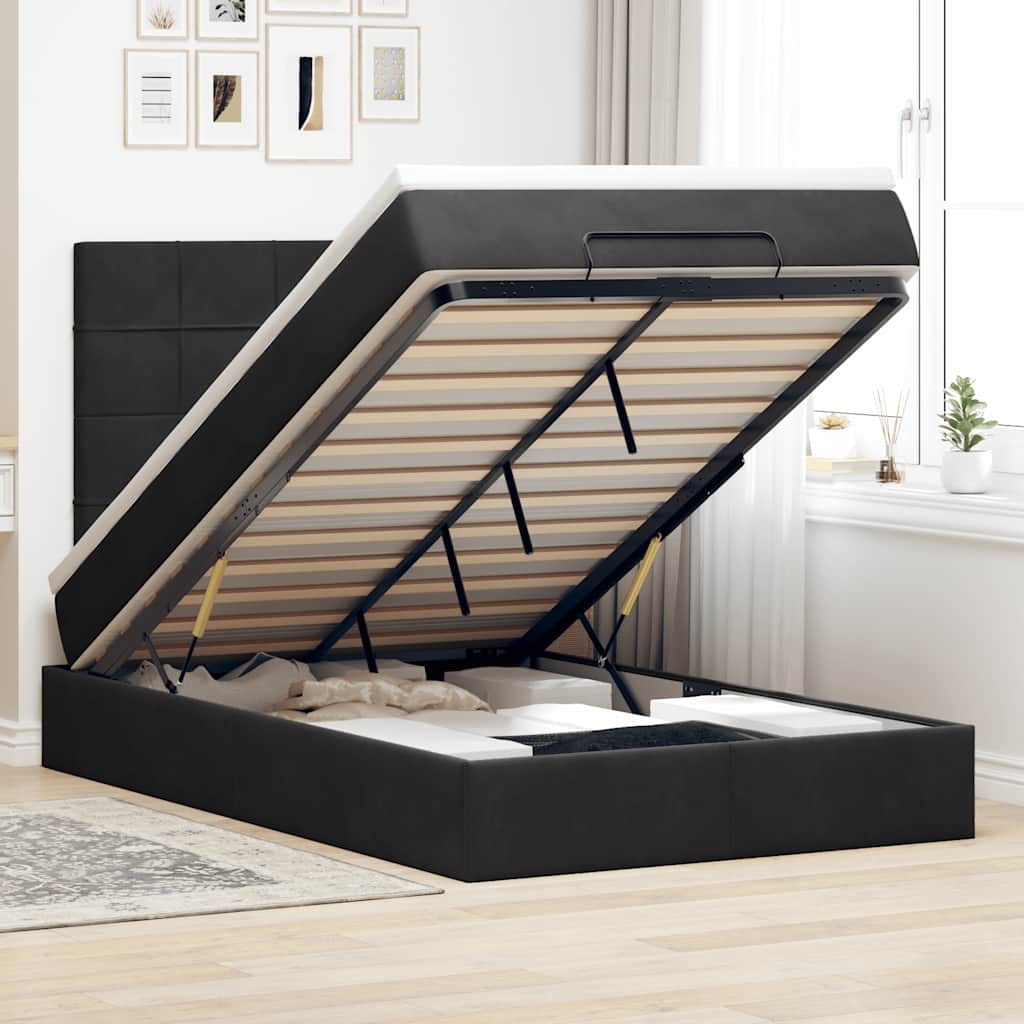Ottoman bed met matrassen 120x190cm fluweel zwart is nu te koop bij PeponiXL, paradijselijk wonen!