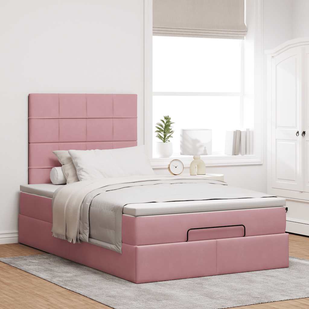 Ottoman bed met matrassen 120x190cm fluweel roze is nu te koop bij PeponiXL, paradijselijk wonen!