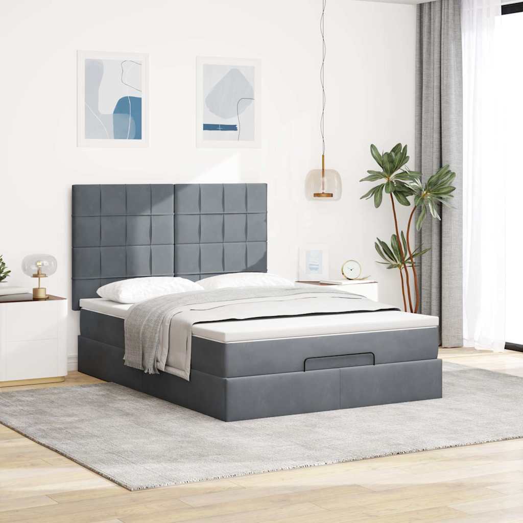 Ottoman bed met matrassen 140x190cm fluweel donkergrijs is nu te koop bij PeponiXL, paradijselijk wonen!