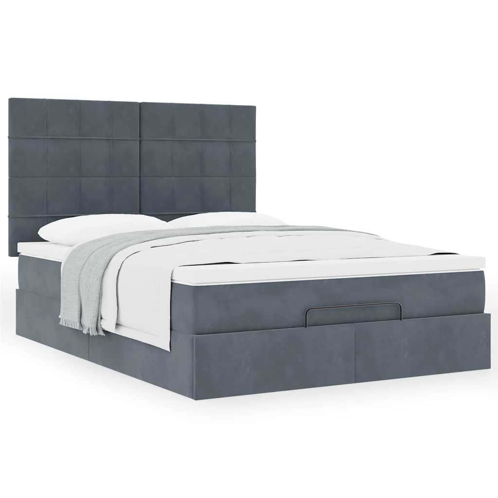 Ottoman bed met matrassen 140x190cm fluweel donkergrijs is nu te koop bij PeponiXL, paradijselijk wonen!