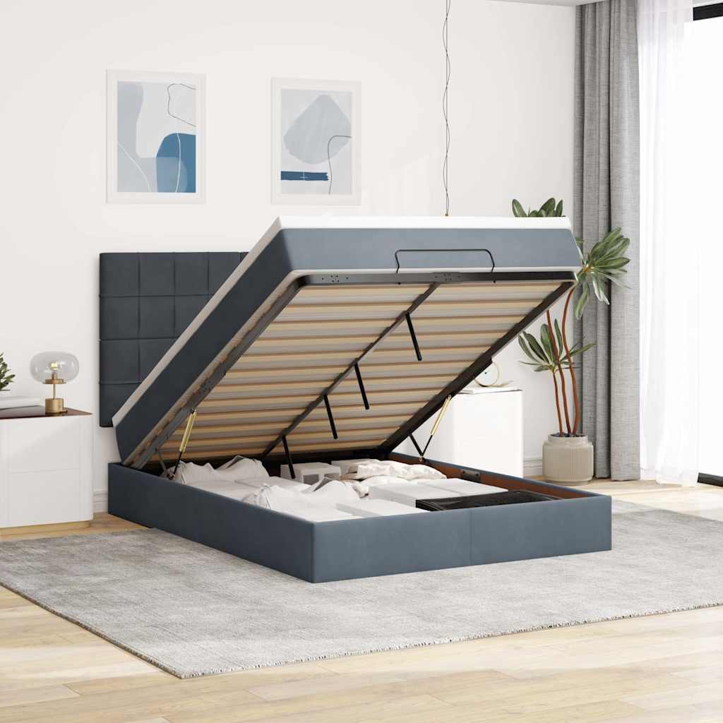 Ottoman bed met matrassen 140x190cm fluweel donkergrijs is nu te koop bij PeponiXL, paradijselijk wonen!