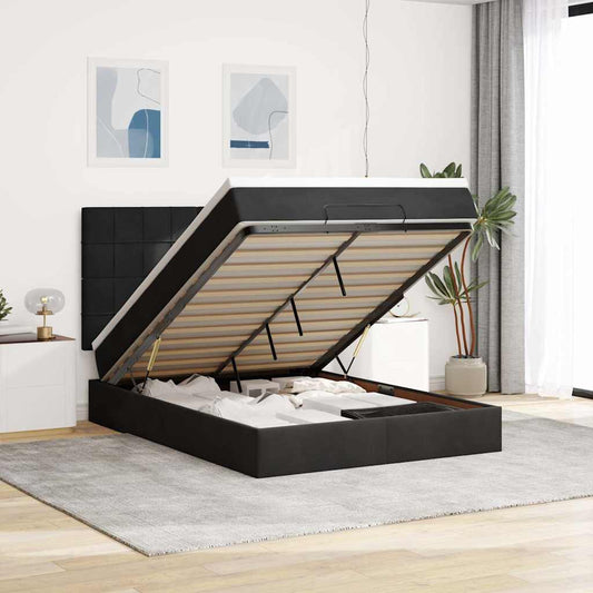 Ottoman bed met matrassen 140x190cm fluweel zwart is nu te koop bij PeponiXL, paradijselijk wonen!