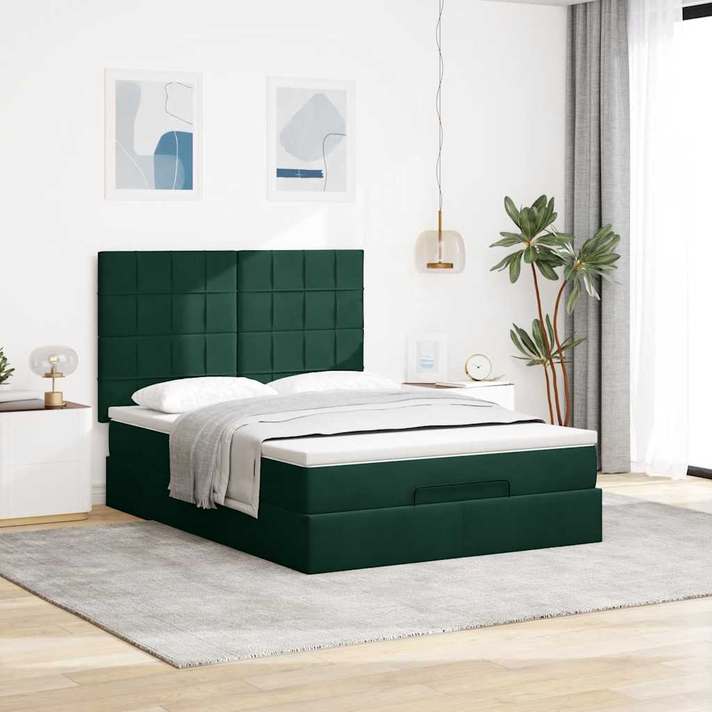 Ottoman bed met matrassen 140x190cm fluweel donkergroen is nu te koop bij PeponiXL, paradijselijk wonen!